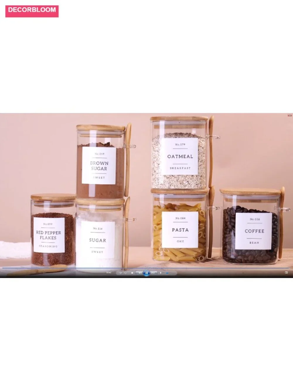 6-Pack Glass Jars with Bamboo Lid and Spoons - 17oz/27oz Airtight Food Storage
